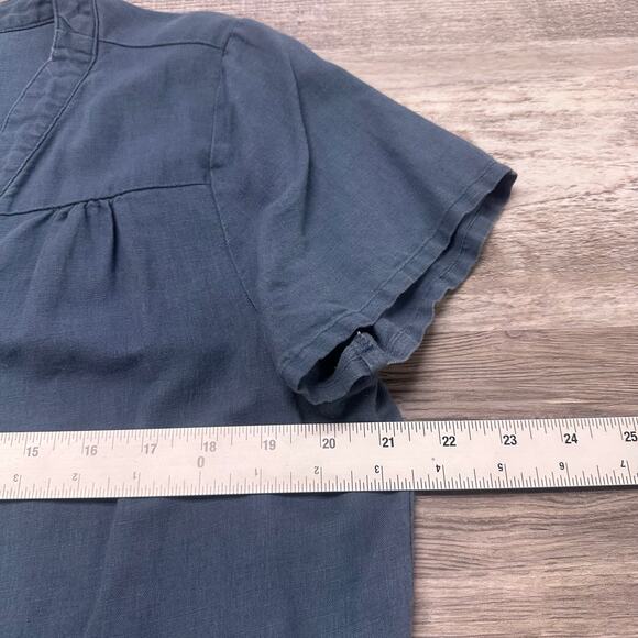 Grae Cove Navy Blue Womens L Coastal Casual Chic Linen V-Neck Button Up Blouse - Picture 6 of 8